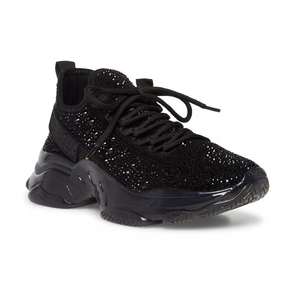 Steve Madden MAXIMA Aggrsv Sneaker Size 8 - Black Rhinestone Crystal Shoes NEW